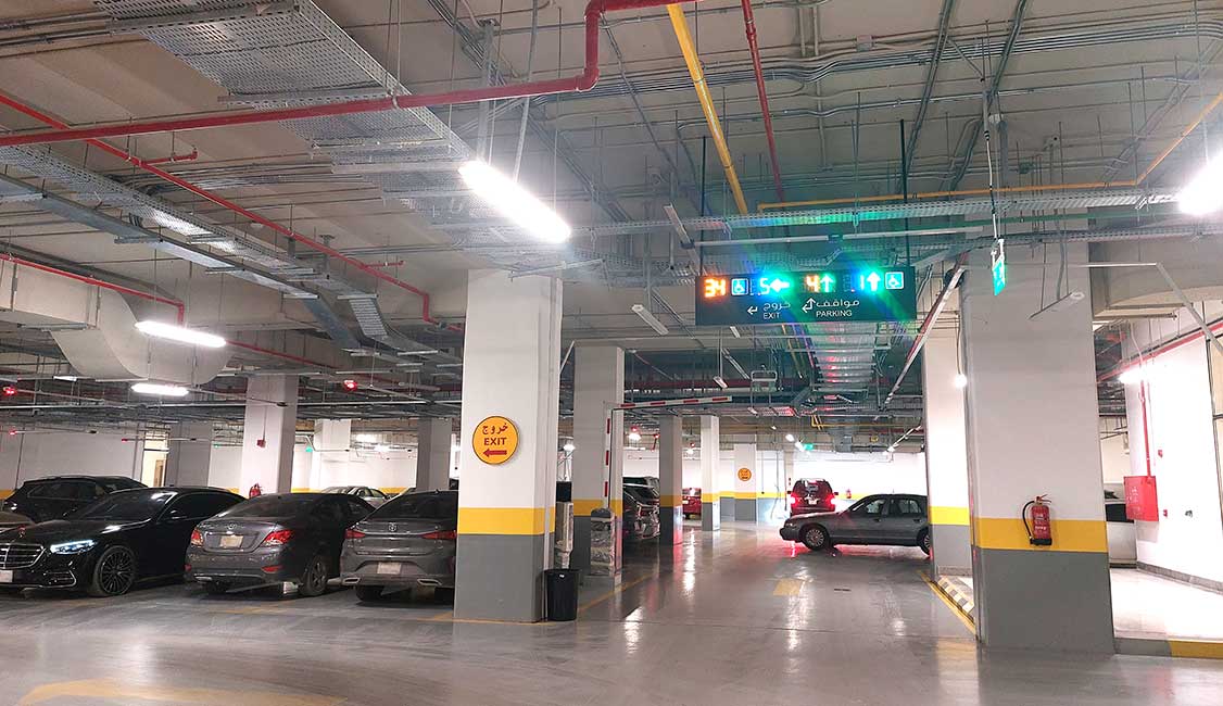 Parking guidance system at Lumiere center in Riyadh